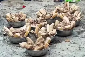 四川，孩子考上清华大学，请全村人吃肉，菜品放在地上招待客人图片