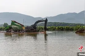 湖北阳新富河葵赛湖段溃口合龙图片