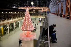 “希望之树”现身伦敦火车站 圣诞气息浓郁图片