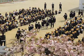 日本小学生在操场举行入学仪式图片