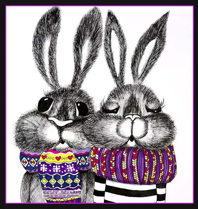 创意儿童画教程｜带围脖的小兔子