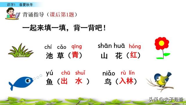 部编版一年级下册语文《春夏秋冬》知识点+图文讲解，给孩子预习