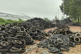 废旧轮胎回收再利用，粉碎成橡胶颗粒，用处广泛！