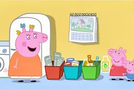 猪妈妈教小猪佩奇和乔治对可回收废物分类存放，简笔画学浪计划