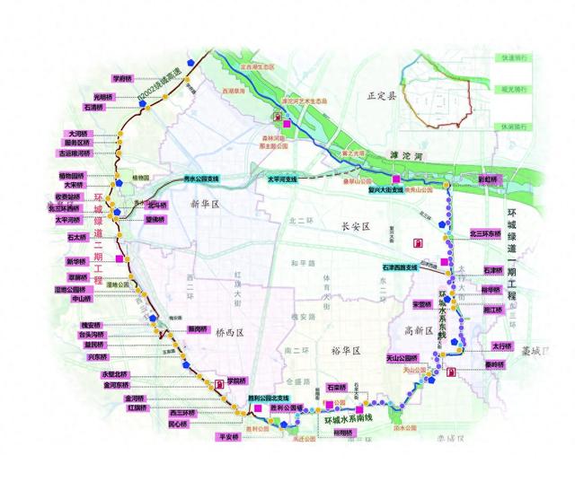 ​石家庄百公里环城绿道实现全线贯通 串联起滹沱河、环城水系与太平河三大水系，为市民打造出可骑行、慢跑、漫步的连续绿色空间