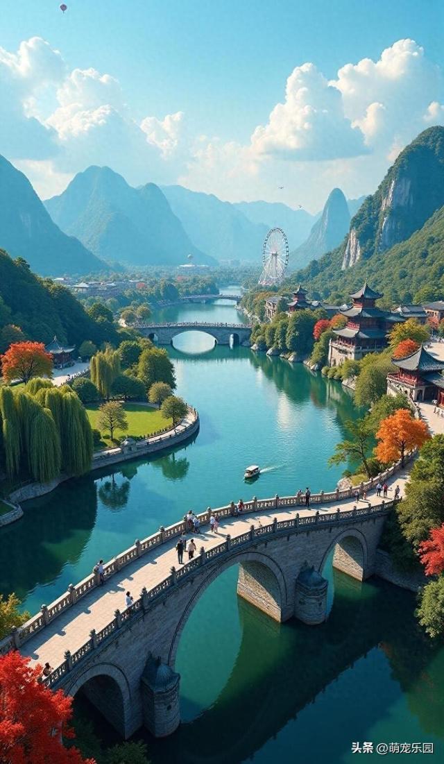 古朴石桥横卧溪流，微风轻抚野花香，走向那片无限可能远方