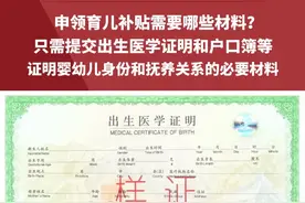 申领育儿补贴需要哪些材料？只需提交出生医学证明和户口簿等证明婴幼儿身份和抚养关系的必要材料#育儿补贴