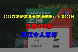 2025江浙沪高考分数线差距：上海402分，江苏482分，浙江令人意外视频封面