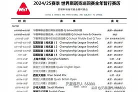 2024/25赛季，斯诺克职业巡回赛最新全年完整赛历，敬请关注收藏图片