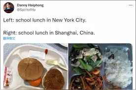 美国记者对比中美学校的午餐，网民：学生的午餐钱都拿来打仗了 ​​​图片