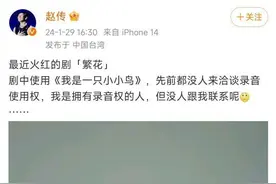 歌手赵传发文质疑《繁花》侵权：擅用《我是一只小小鸟》未获录音权图片