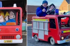 国外父亲用旧电动代步车给儿子做了一辆微型消防车图片