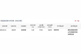 宏创控股今日大宗交易平价成交57万股，成交额528.96万元图片