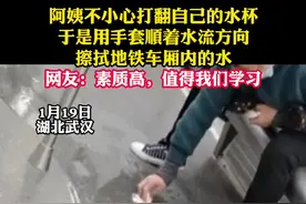 1月19日，湖北武汉。阿姨不小心打翻自己的水杯，于是用手套顺着水流方向擦拭地铁车厢内的水，网友：素质高，值得我们学习。视频封面