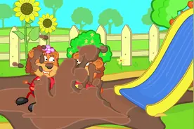 小狮子一家：淘气的小狮子和妹妹，在泥坑里玩泥巴，满身都是泥巴视频封面